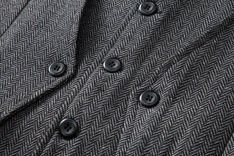 Men's Triple-Breasted Herringbone Tweed Vest – Retro Fake Two-Piece Waistcoat for Weddings & Smart-Casual Occasions