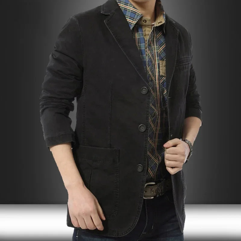 Blazer Pure Cotton Loose Men Fashion Business British Style Casual Three Button Cotton Casual Clothes Single West Coat Blazer