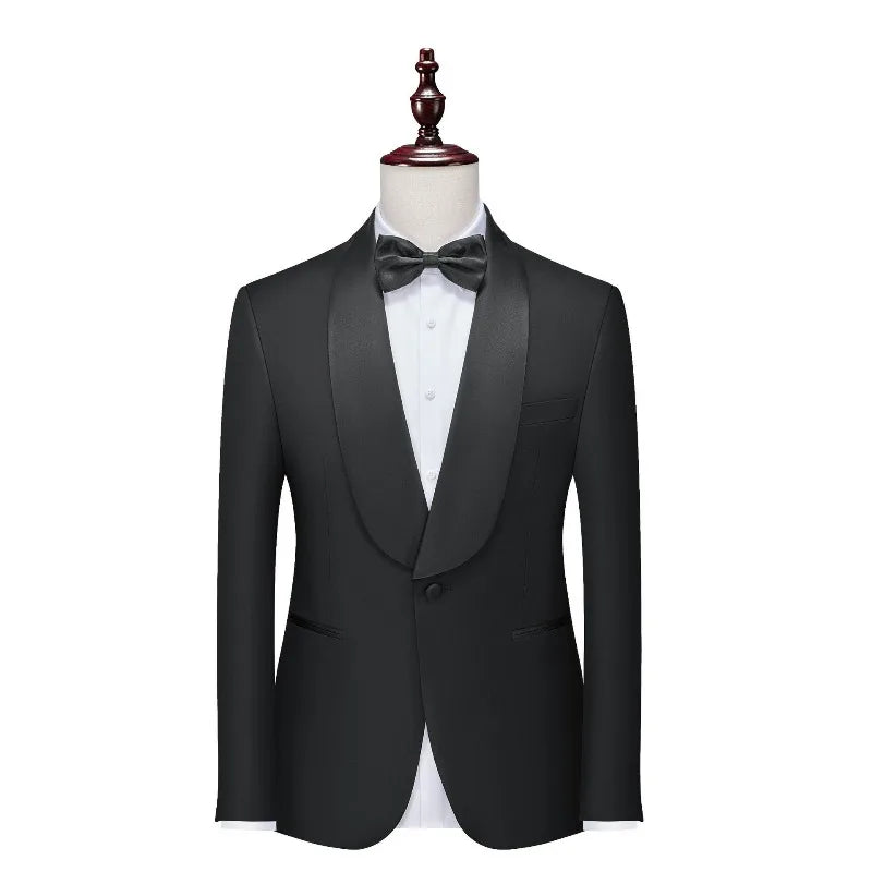 KIDWHXR Men Blazer British Style Solid Color Patchwork Turn Down Collar Male Suit Coat Single-breasted Wedding Man Outerwear