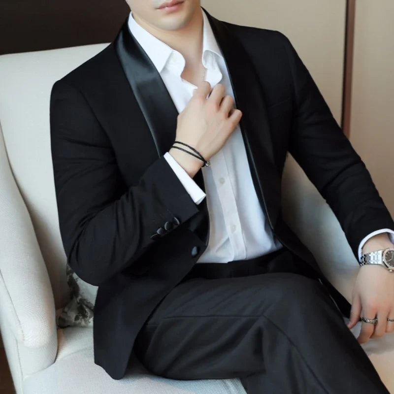 2026 Spring Men's Casual Business Suit Jacket High Quality Slim Lapel Spliced Social Banquet Dress Jacket Wedding Groom Blazers