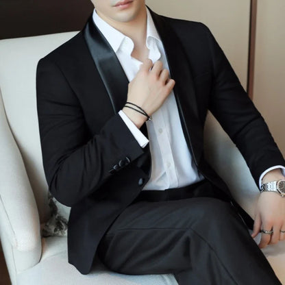 2026 Spring Men's Casual Business Suit Jacket High Quality Slim Lapel Spliced Social Banquet Dress Jacket Wedding Groom Blazers