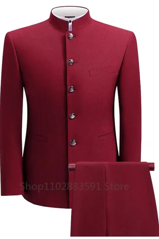 Ensemble 2 pièces XS-6XL Costume habillé pour homme Blazer et pantalon col montant Veste homme Coupe ajustée Manteau de cérémonie de mariage