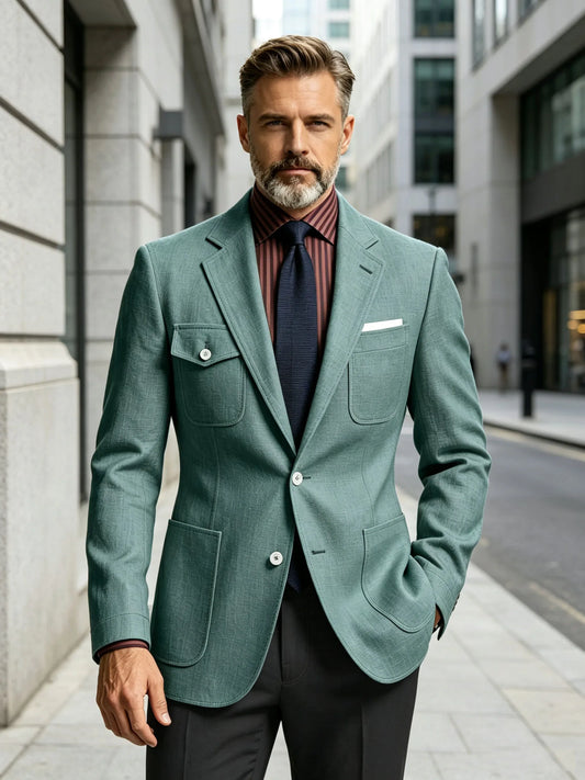  Linen Blend Safari Jacket With Four Pockets Slim Fit Lightweight Breathable Hunting Style Tailored Coat For Hiking Work Daily