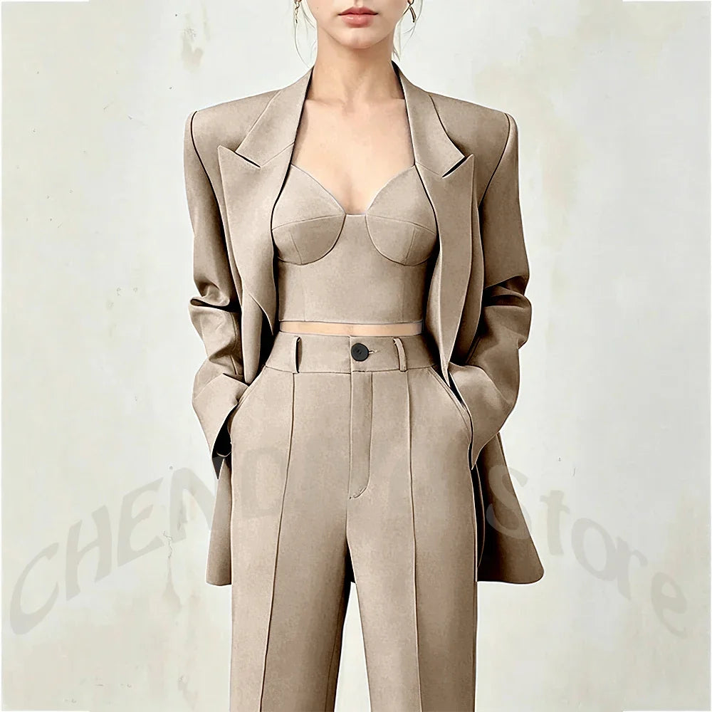 Business Casual Women's Suit Two Piece Peaked Lapel Stylish Double Breasted Formal Outfit Female Jacket Pants Customized