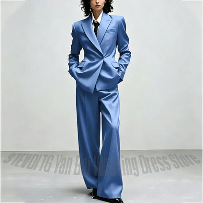 Casual Women Suit Trendy Solid Black Long Sleeve Lapel Straight Fashion Jacket Pants All-Match Shopping Street Style Daily Wear