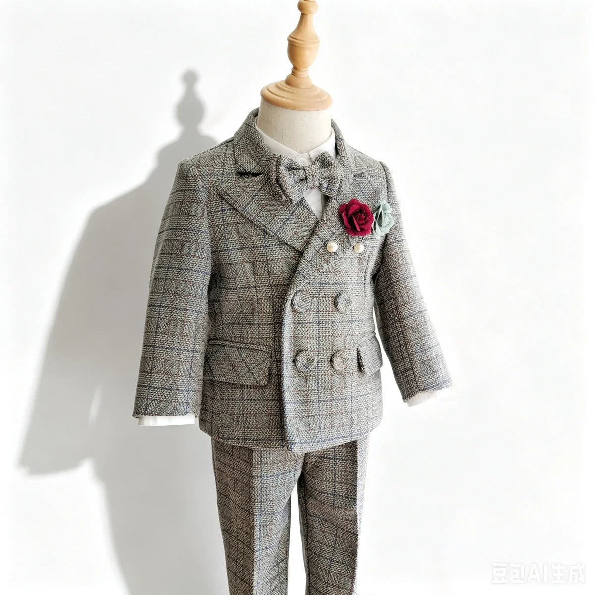 Kids Boys Gentleman Plaid Suit Outfit Jacket Pants Suspenders Bow Tie Formal Wedding Party Photograph Costume for Baby Boy Cloth