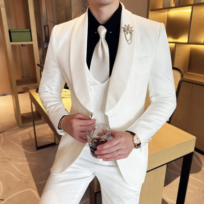 Men's Slim Fit 3-Piece Suit for Weddings, Parties & Formal Occasions – White, Red, Black