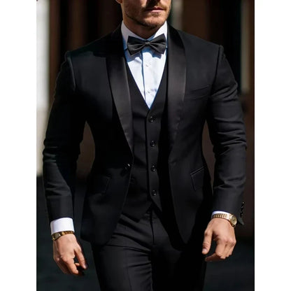 Luxury Elegant Men's 3pcs Suit Set Jacket Vest Pant  Prom Party Wedding Business Suits for Men