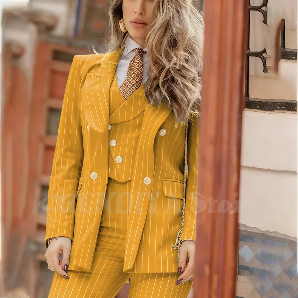 Custom Made Striped Women's Suit Peak Lapel Classic Fit Outfits Single Button High Quality Business Office Jacket Pants Vest