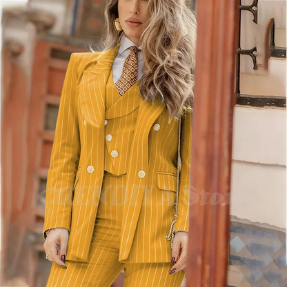Custom Made Striped Women's Suit Peak Lapel Classic Fit Outfits Single Button High Quality Business Office Jacket Pants Vest