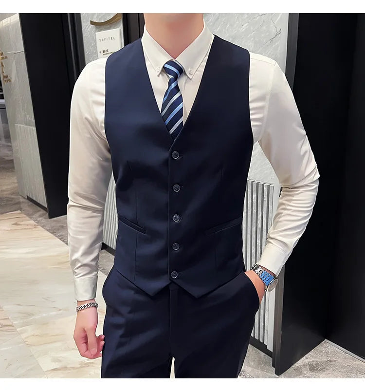 Men's Three-Piece Slim Fit Suit – England Style, Business Casual & Wedding, Navy/Black/Grey
