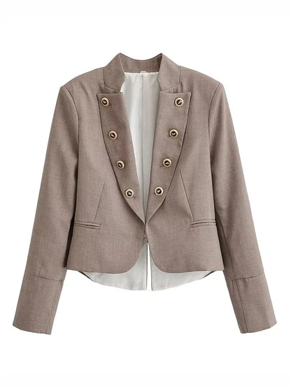 Elegant Women Cropped Blazer Jacket Double Breasted Button Slim Fit Short Suit Coat Office Lady Chic Tailored Blazer Top