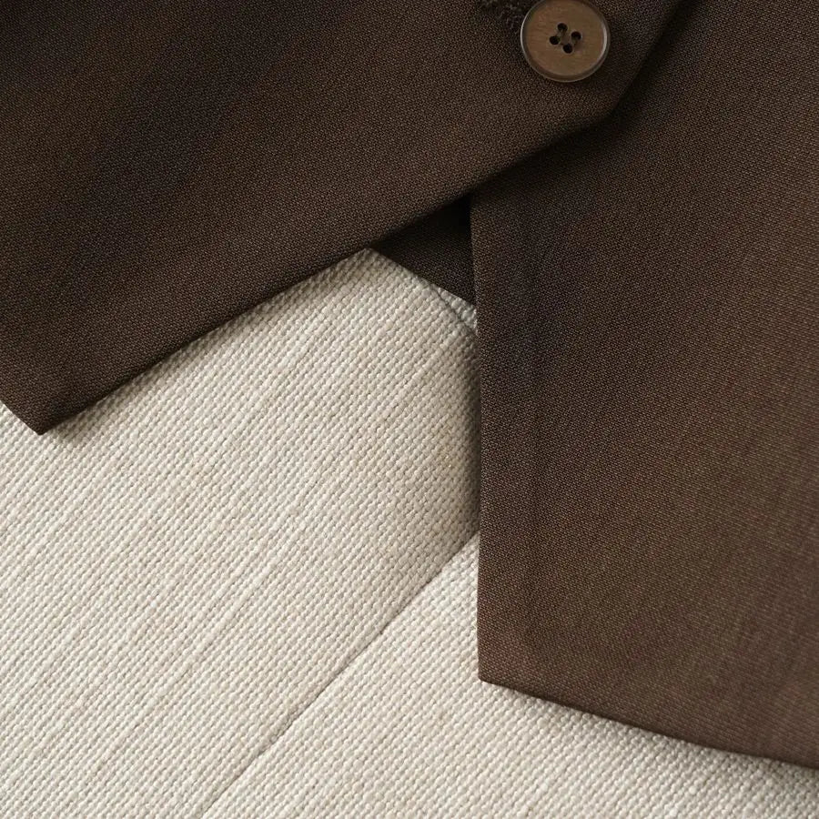 Brown Suit Vest for Women Spring and Autum Short Single-Breasted Slim Workplace Elegant Sleeveless Top Jacket