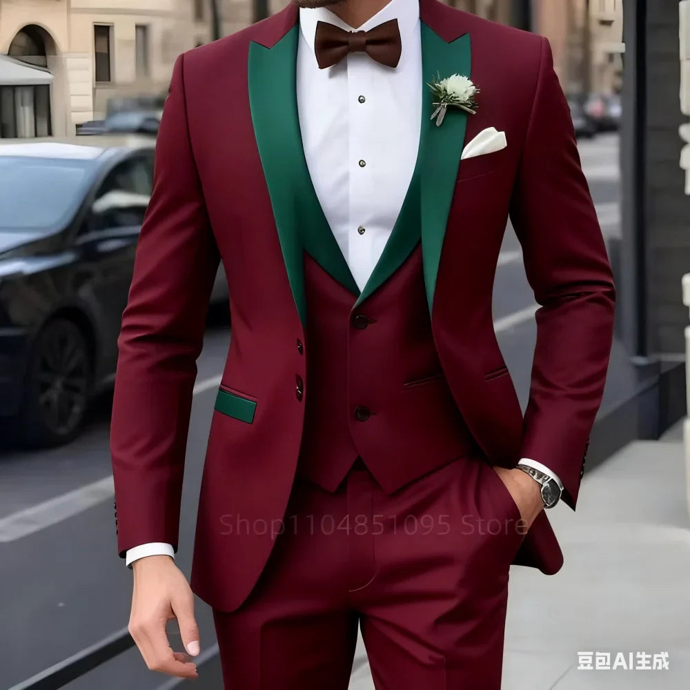 Men's Slim Fit 3-Piece Formal Suit – Jacket, Vest & Trousers for Weddings & Business
