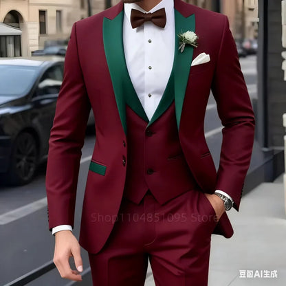 Men's Slim Fit 3-Piece Formal Suit – Jacket, Vest & Trousers for Weddings & Business
