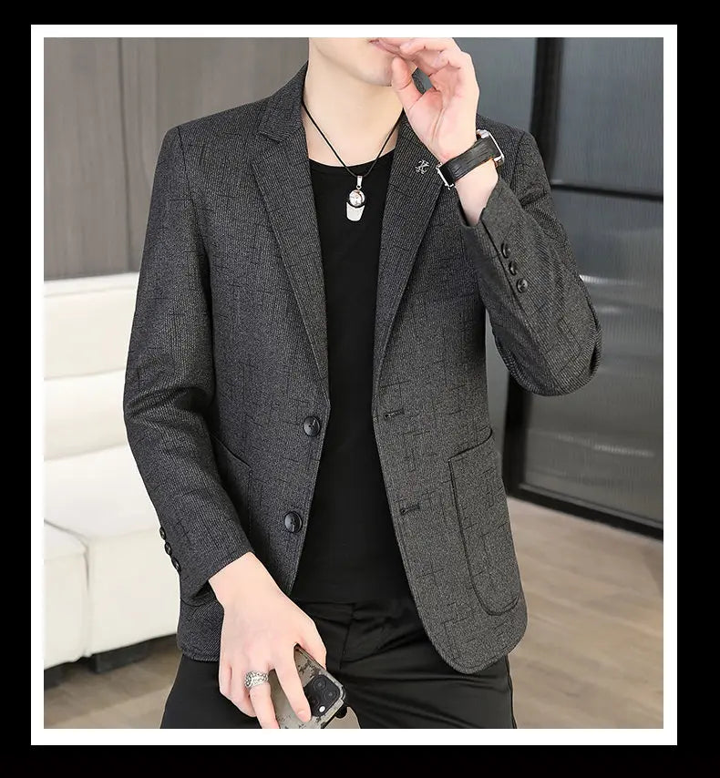 Blazer Men's Fashion Business Outdoor Travel Solid Color Trendy Wedding Youth Slimming Versatile Casual High Formal Wear Blazer