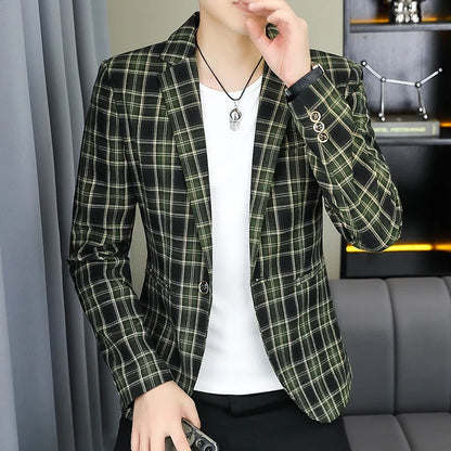 2026 Blazer Outdoor Men's Checked Fashion Business Trend Wedding Slimming Gentleman Casual Korean Travel High Formal Wear Blazer