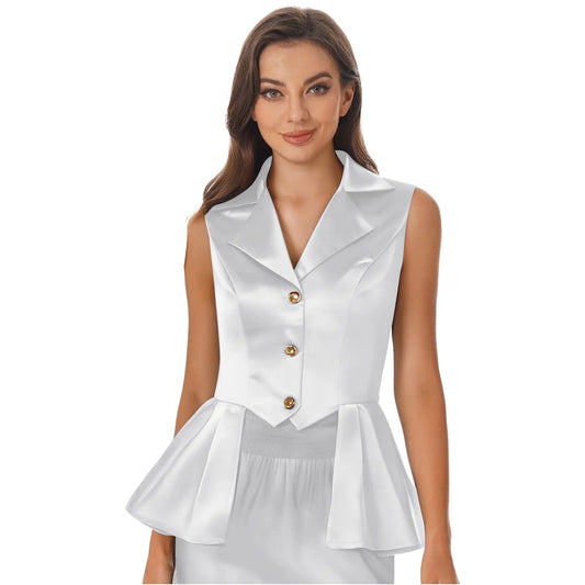 Women Sleeveless Vests Steampunk Victorian Costumes Waistcoat Jacket Top Turn-Down Collar Tuxedo Tank Top Cosplay Gothic Outfit