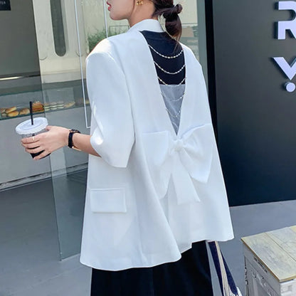 Summer New Women's Blazer Short Sleeves Back Bowknot Chain Niche Design Elegant High-end Sweet Ins Chic Tide Jacket HK14700