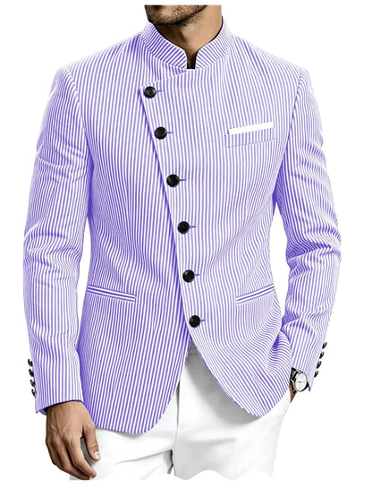 Men Mandarin Collar Suit Jacket Stand Collar Asymmetrical Single Breasted Men Blazer Slim Fit Business Formal Coat For Business