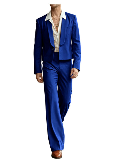 Men's 2-Piece Suit Set – Cropped Blazer & High Waist Flare Pants | Shawl Lapel Tuxedo for Formal & Party Occasions