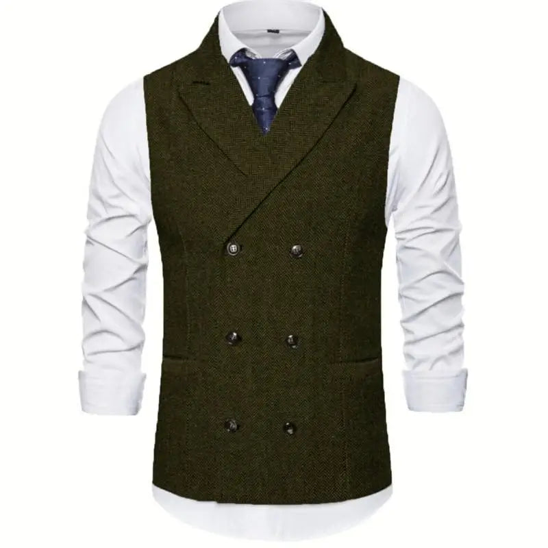 Men's Vest Double Breasted Herringbone Waistcoat for Weddings & Business Formal