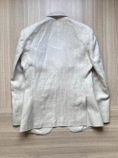 Men Thin Slim Fit Top Quality Beige White Linen Suits Matching Sets Spring Summer Comfortable Two Piece Set Casual Outfits 2025