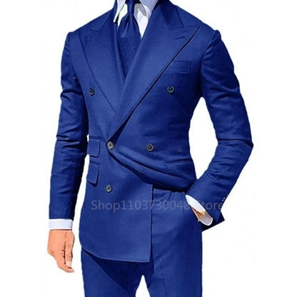 2 PCS Solid Wedding Tuxedo for Men Slim Fit Double Breasted Peak Lapel Blazer And Pants Formal Groom Wear for Party Prom