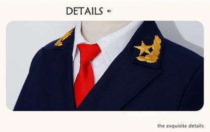 Boys Grils Pilot Uniform Suit Kids Formal Jakcet Pants Tuxedo Wedding Dress Children Birthday Photography Outfit Set