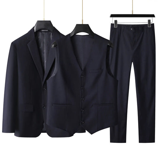 Men's Linen 3-Piece Slim Fit Suit – Blue & Beige | Wedding & Formal Wear