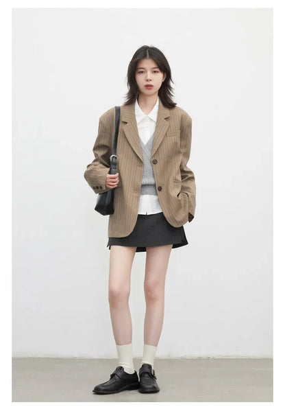 New Women Blazers Single-breasted Loose Casual Retro Striped Office Ladies Suit Jacket Female Coat Spring Autumn 2026