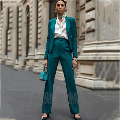 Solid Color Elegant Women Suit 2 Piece Double Breasted Chic Notched Lapel Office Lady Business Work Fomal Daily Jacket Pants