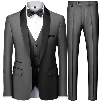 Ensemble Blazer Noir Homme Automne Mariage Soirée 3 Pièces Grande Taille Manteau Blazer, Pantalon et Gilet Homme Noir Mode Costumes Slim Fit