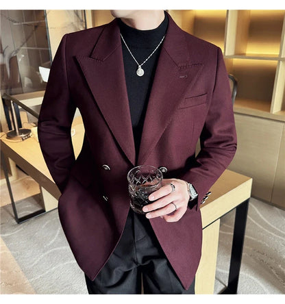 Autumn Winter Thickened Woolen Suit Jacket Men Double-breasted Casual Business Blazers Slim Fit Wedding Social Dress Coat M-4XL