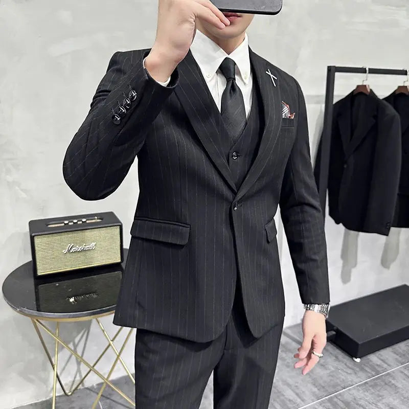 Luxury 2 Piece Suit Men's Slim Fit Tuxedo with Jewelry Decoration One Button Groom Wedding Dinner Prom Fashion
