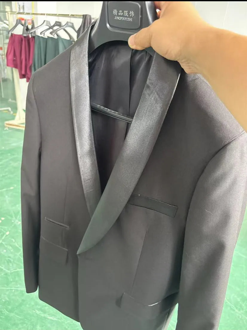 Men's black 3-piece slim fit elegant formal casual 3-piece set jacket vest pants business wedding dance regular sports jacket