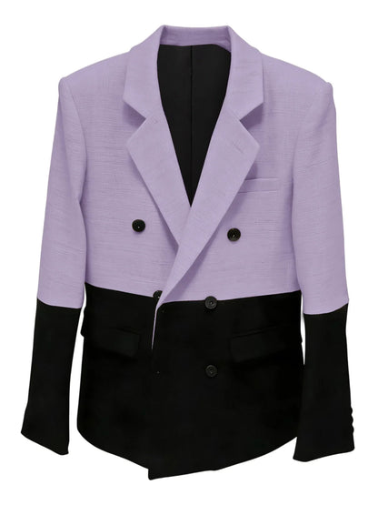 Men's Linen Color Block Blazer Double Breasted Notch Lapel Lightweight summer Sport Coat Fashion Jacket for Party & Streetwear