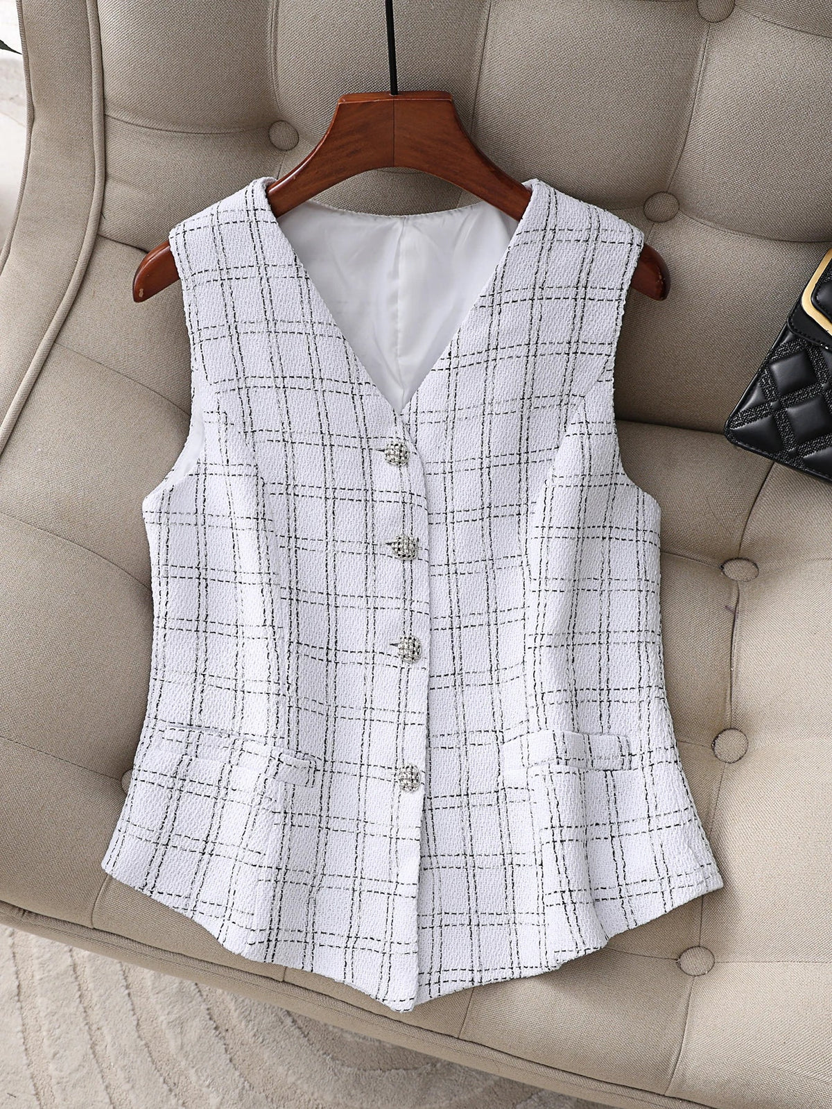 New Arrival Fall & Winter Elegant Minimalist Vest, Chic Tweed‑Style Outerwear Waistcoat