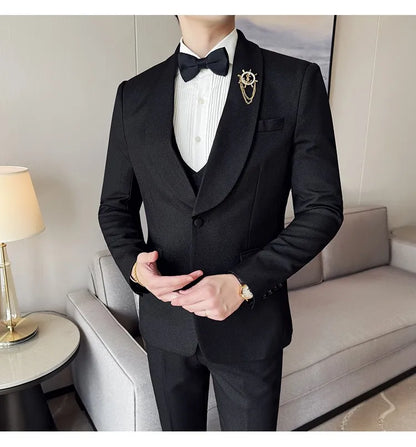 Men's Slim Fit 3-Piece Suit for Weddings, Parties & Formal Occasions – White, Red, Black