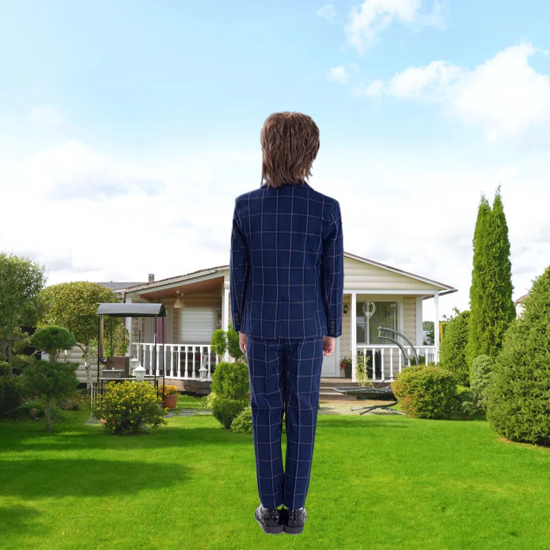 Kids Formal Blue Plaid Blazer Set For Wedding Birthday Boys Jacket Vest Pants Bowtie 4Pieces Suit Set for Piano Host Performance