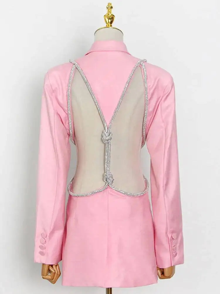 Elegant Solid Backless Notched Collar Blazer Long Sleeve High Waist Slimming Coat 2026 Autumn Women's New 15E01658