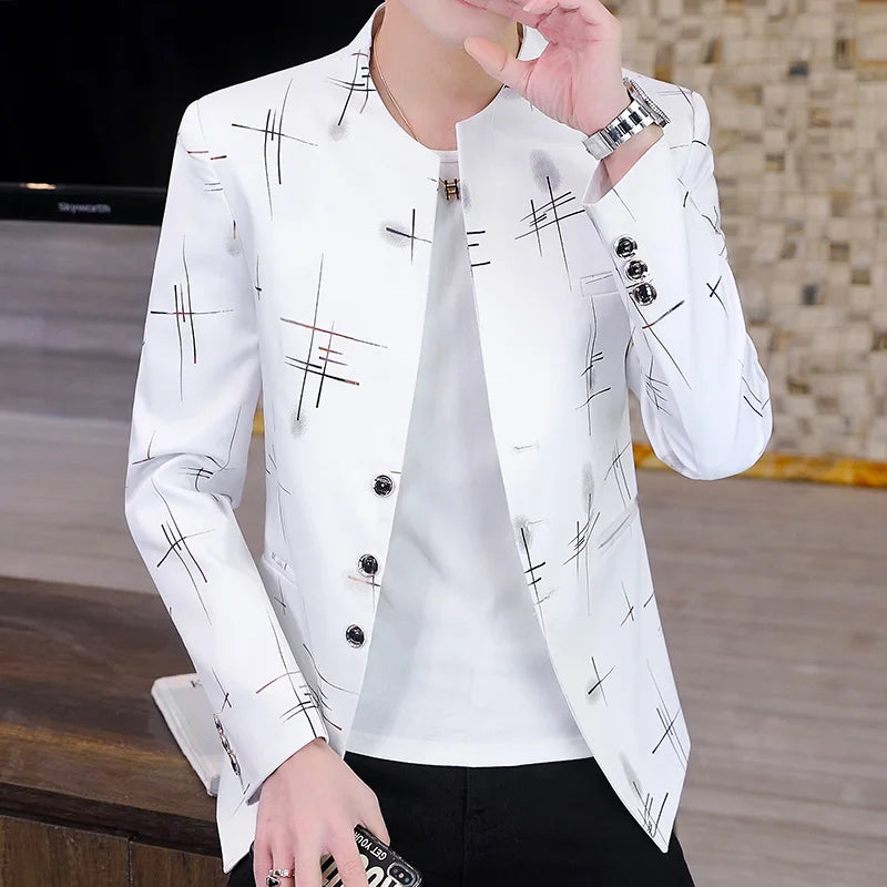 Blazer Fashionable Outdoor Travel Youthful Wedding Versatile Host for Campus Slim-fit Casual Lightweight Stripes Men's Blazer