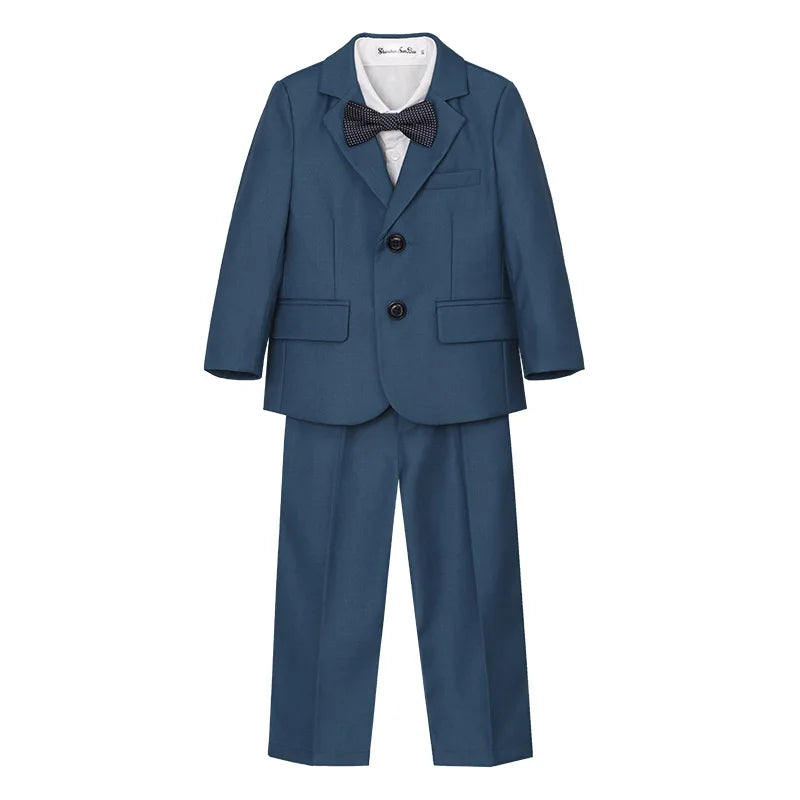 Gentleman Boys Suit Set Kids Blazer Vest Pants Bowtie 4Pieces Party Dress Suit Child's Formal Baptism Birthday Wedding Outfit