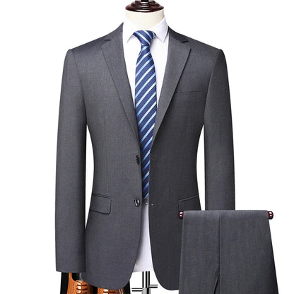 Men's Two-Piece Suit Blazer and Pants British Style Slim Fit for Business and Wedding