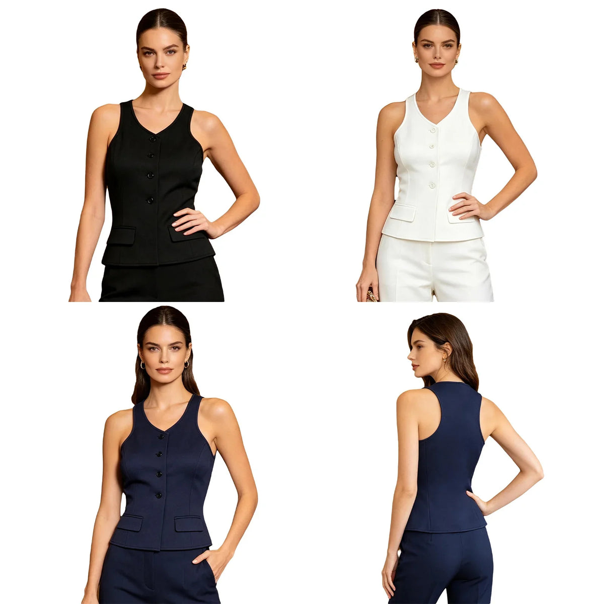 Women Sleeveless Jacket Waistcoat V-neck Fashion Solid Vest Office Lady Suits Vests for Work Communting OL Tops Tank Top Mujer