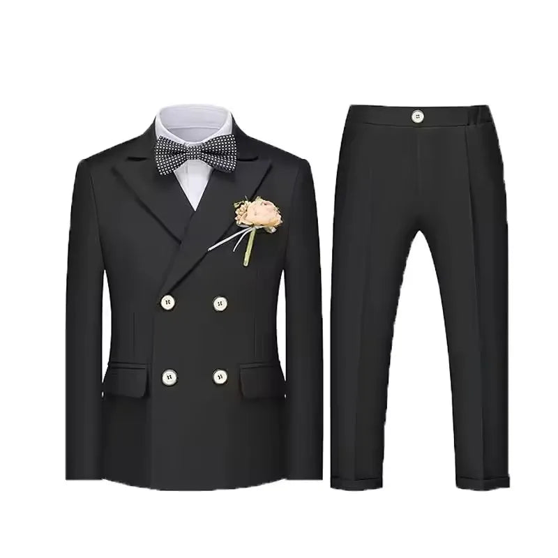 Kids Wedding Party Dress Boys Spring White 4Pieces/Set Jacket Vest Pants Bowtie Photography Suit Children Performance Costume