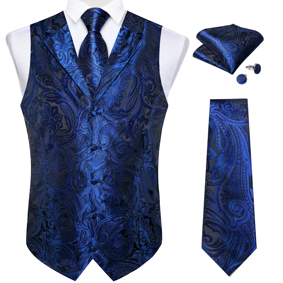 Men's Paisley Suit Vest & Tie Set – Formal Waistcoat with Necktie Pocket Square, Perfect for Weddings and Business Events