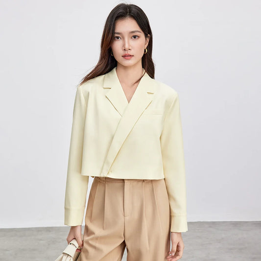Women's Cropped Blazer 2026 Spring Autumn Elegant Ladies Padded Shoulder Tailored Coat Female Clothing 151X58977X