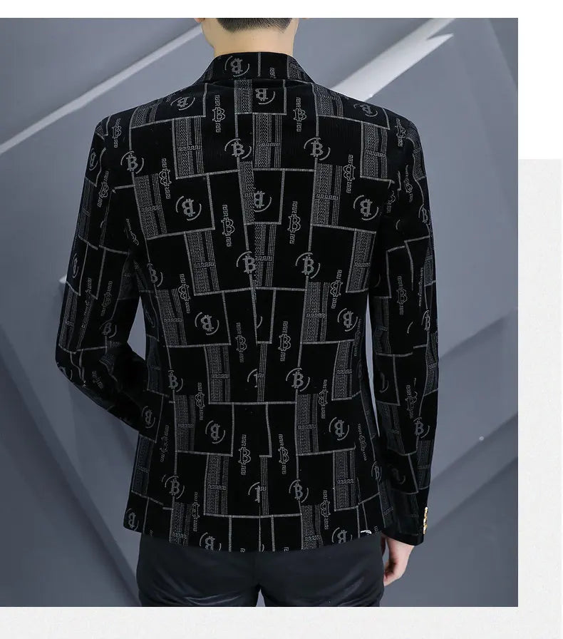 Autumn Luxury Corduroy Suit Jacket for Men Letter Printed Casual Business Men Blazers Slim Fit Social Banquet Party Dress Coats