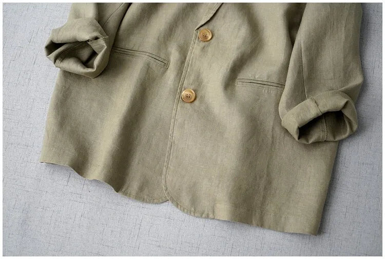 Elegant Long Sleeve Women's Linen Suit Jacket Thin Outerwear New Spring Fashion Ladies' Classic Versatile Pure Cotton Blend
